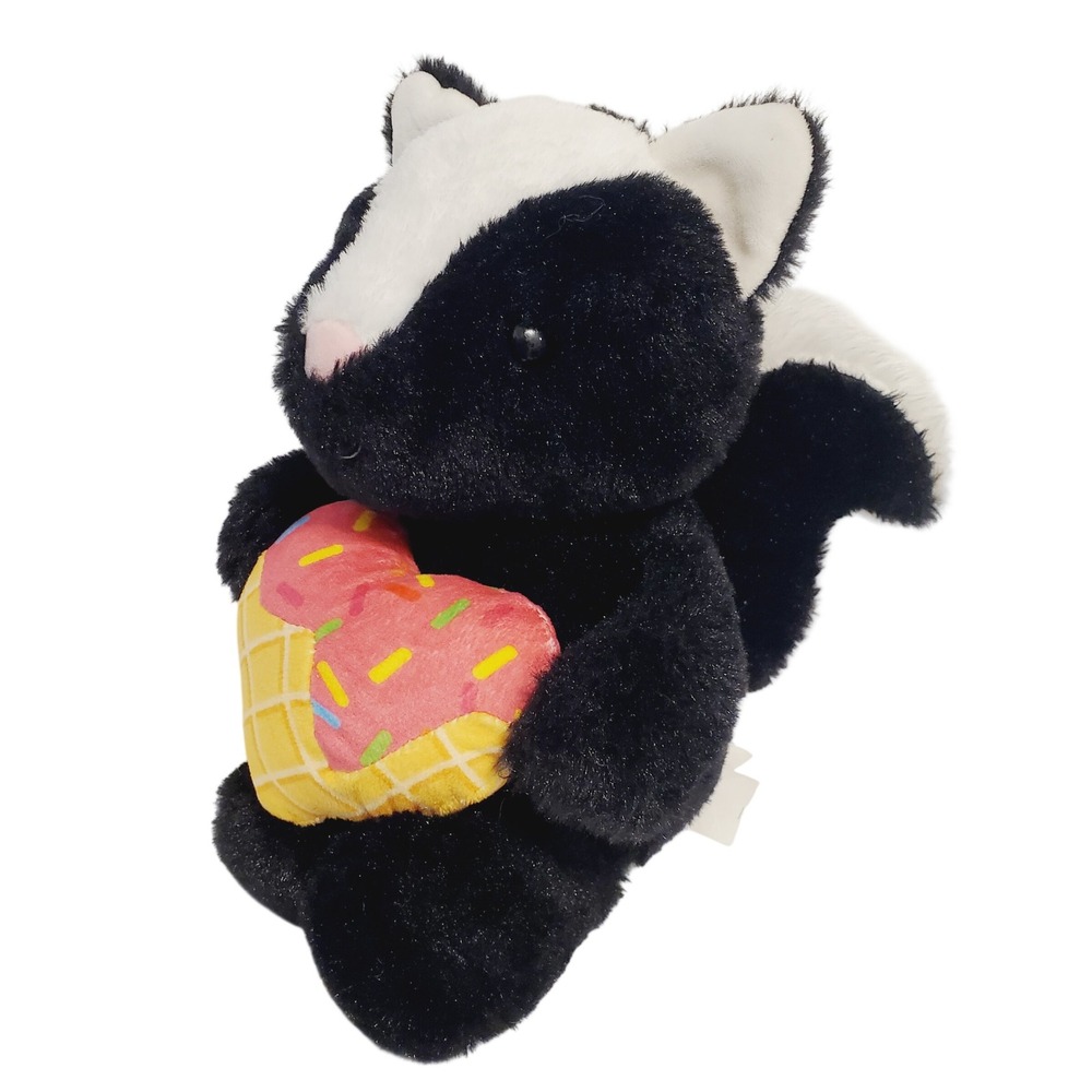 Destination Holiday Skunk Plush Heart Ice Cream Cone Stuffed Animal Black White